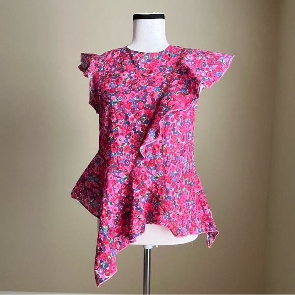 Hache Tops - Like New! Hache - Asymetrical Peplum Top in Abstract Floral - 44 IT / U.S. 8